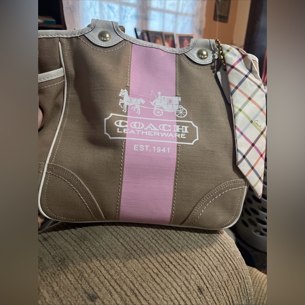 Coach Tan and Pink Shoulder Bag Vintage